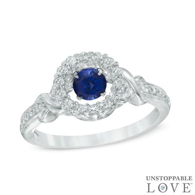 Unstoppable Love™ 4.5mm Lab-Created Blue and White Sapphire Circle Frame Ring in Sterling Silver|Peoples Jewellers