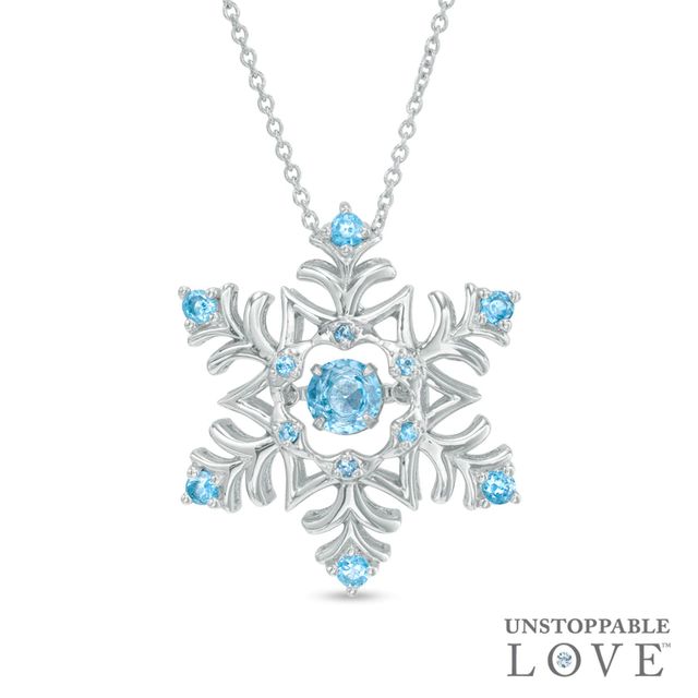 Unstoppable Love™ 4.5mm Blue Topaz Snowflake Pendant in Sterling Silver