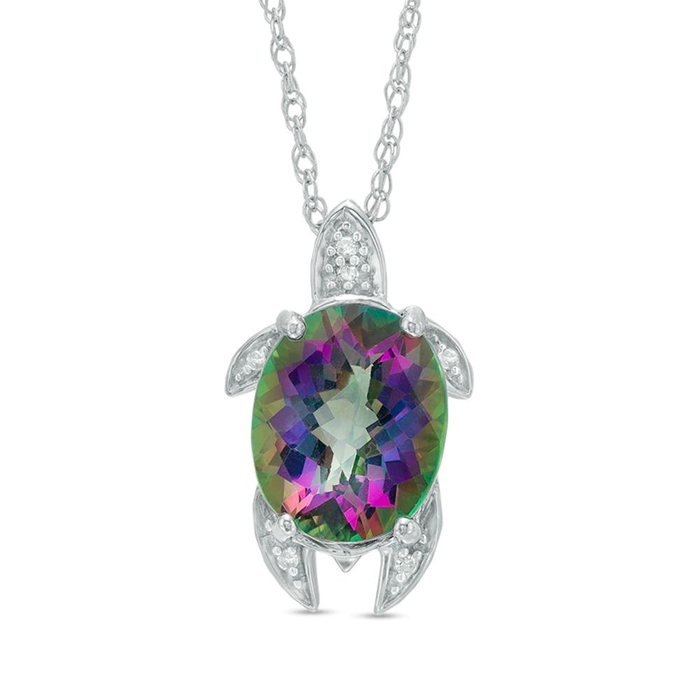 Oval Mystic Fire® Topaz and Diamond Accent Turtle Pendant in Sterling Silver|Peoples Jewellers