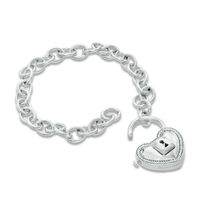 Forever Locking Love™ 0.10 CT. T.W. Diamond Heart-Shaped Padlock Bracelet in Sterling Silver - 7.25"|Peoples Jewellers