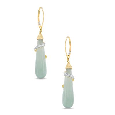 Briolette Jade and Diamond Accent Overlay Teardrop Earrings in 10K Gold|Peoples Jewellers