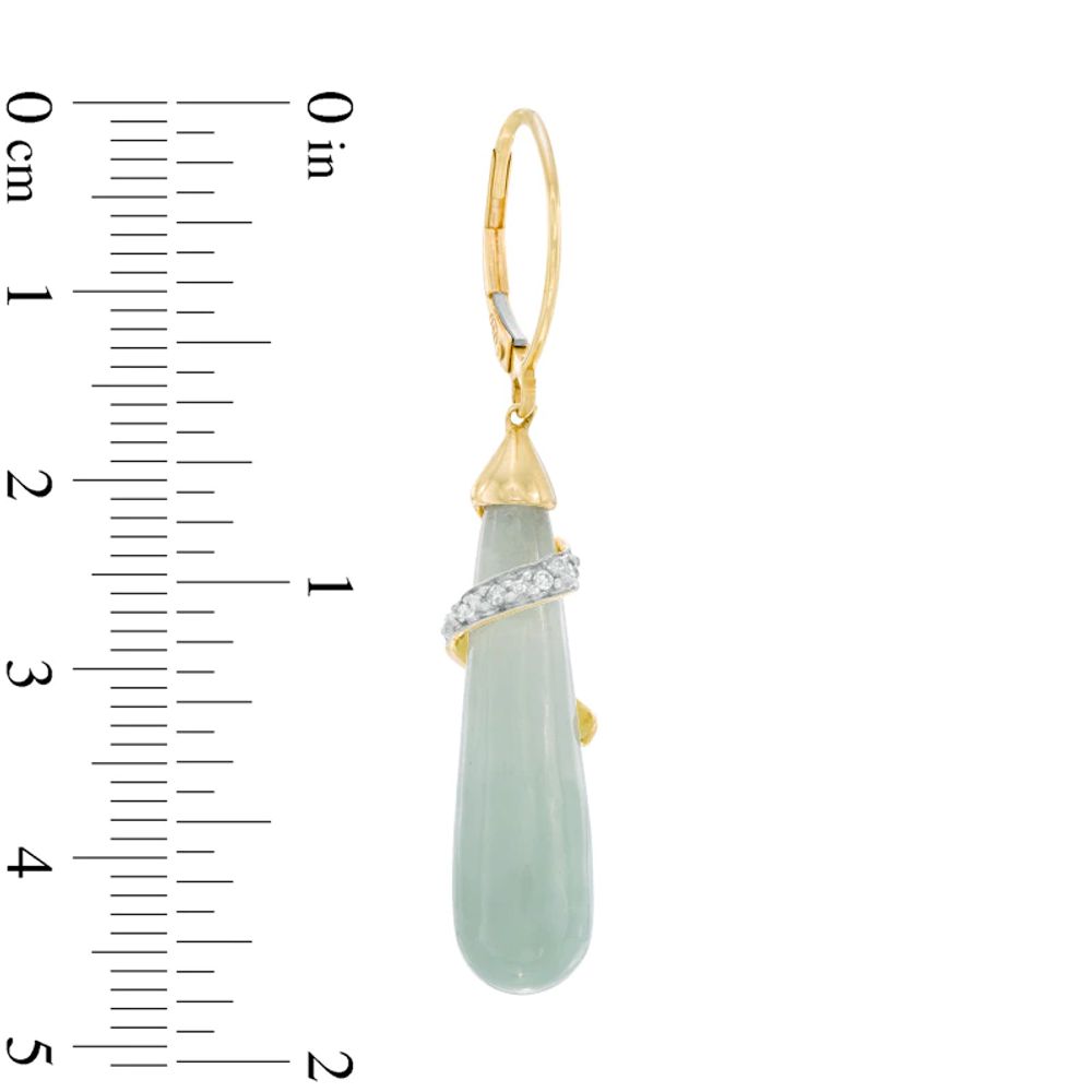 Briolette Jade and Diamond Accent Overlay Teardrop Earrings in 10K Gold