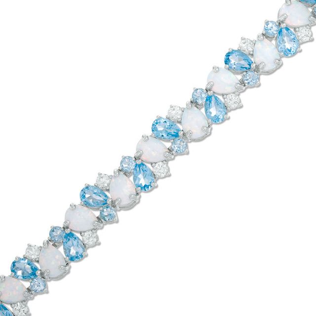 Pear-Shaped Blue Topaz, Lab-Created Opal and White Sapphire Bracelet in Sterling Silver - 7.25"|Peoples Jewellers