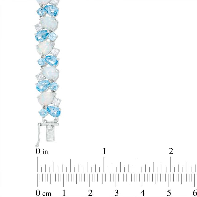 Pear-Shaped Blue Topaz, Lab-Created Opal and White Sapphire Bracelet in Sterling Silver - 7.25"|Peoples Jewellers