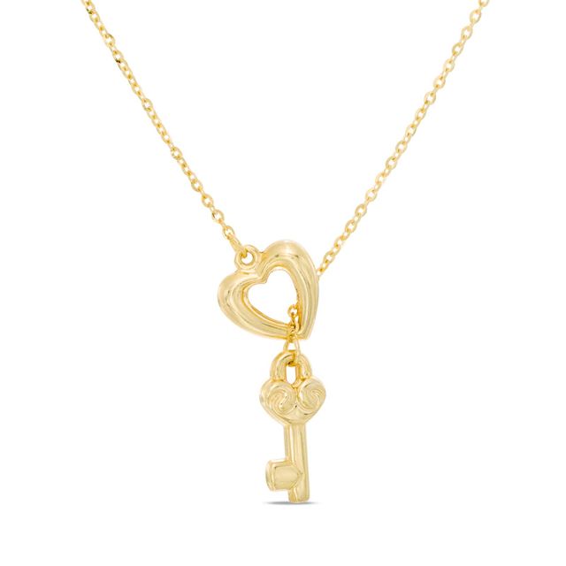 Heart and Key Lariat Necklace in 10K Gold - 17"|Peoples Jewellers