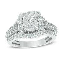 2.00 CT. T.W. Oval Composite Diamond Frame Triple Row Engagement Ring in 14K White Gold|Peoples Jewellers
