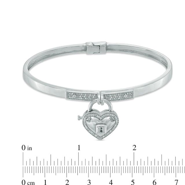 Forever Locking Love™ 0.15 CT. T.W. Diamond Heart-Shaped Padlock Charm Dangle Bangle in Sterling Silver|Peoples Jewellers