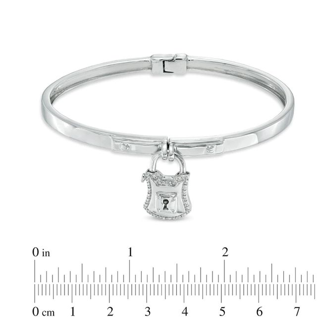 Forever Locking Love™ Diamond Accent Padlock Charm Dangle Bangle in Sterling Silver|Peoples Jewellers