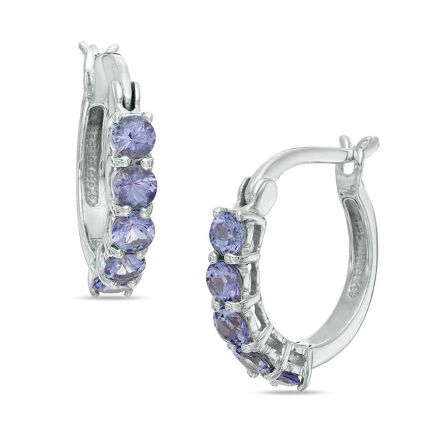 Tanzanite Five Stone Hoop Earrings in Sterling Silver|Peoples Jewellers