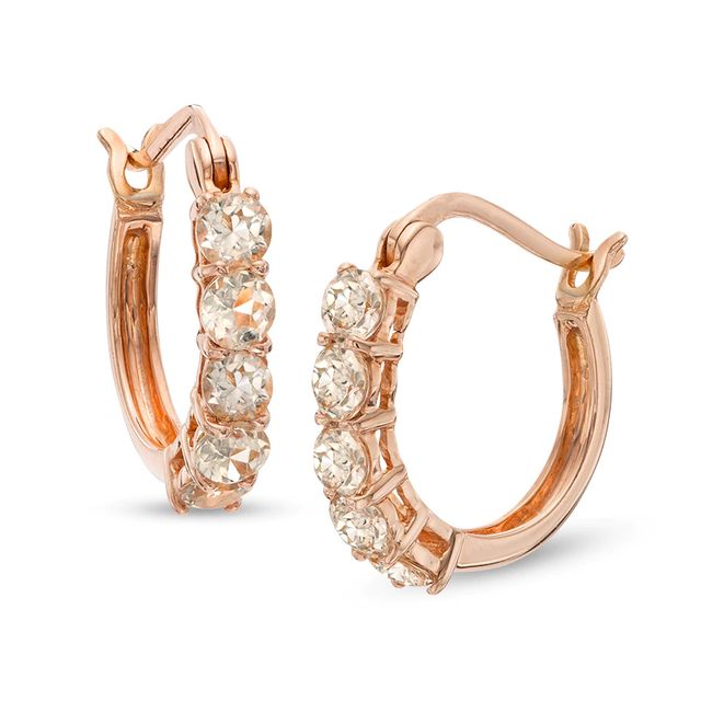 Morganite Five Stone Hoop Earrings in Sterling Silver and 14K Rose Gold Plate|Peoples Jewellers