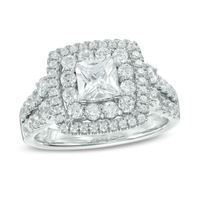 1.75 CT. T.W. Princess-Cut Diamond Double Frame Two Row Engagement Ring in 14K White Gold|Peoples Jewellers