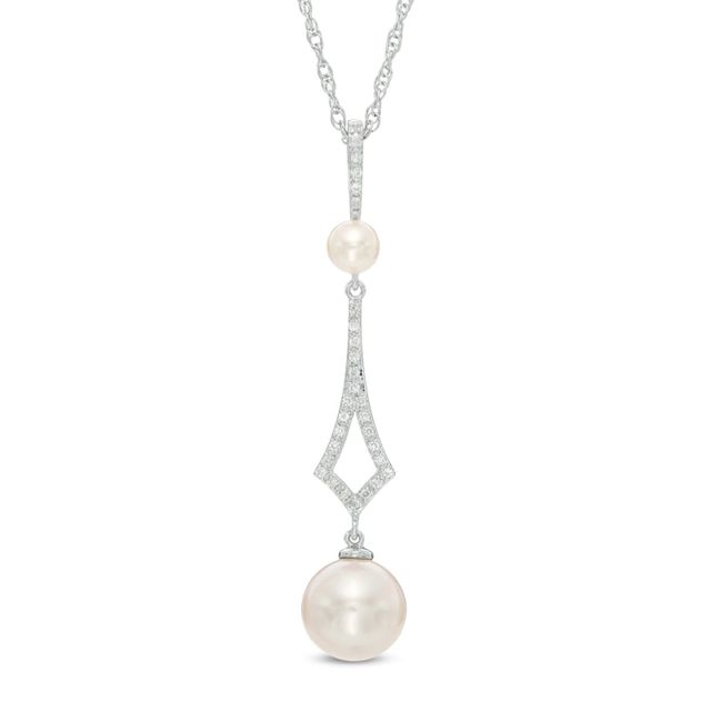 4.0-9.0mm Freshwater Cultured Pearl and White Topaz Drop Pendant in Sterling Silver|Peoples Jewellers