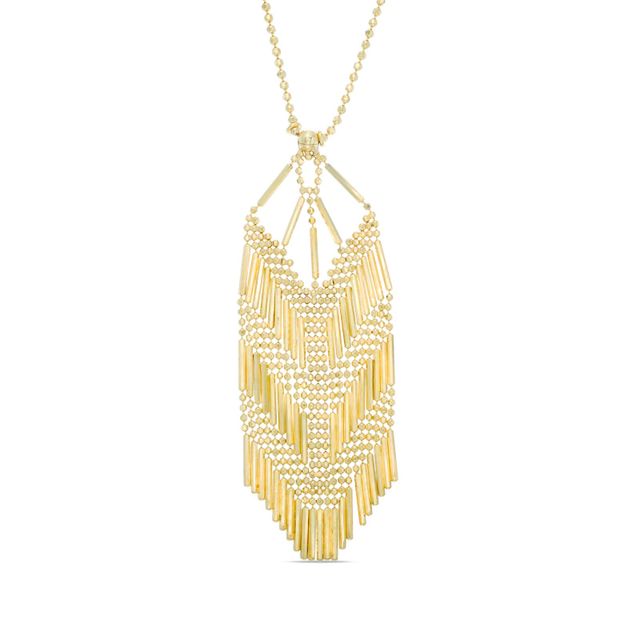 Beaded Mesh Dangle Pendant in 10K Gold - 17"|Peoples Jewellers