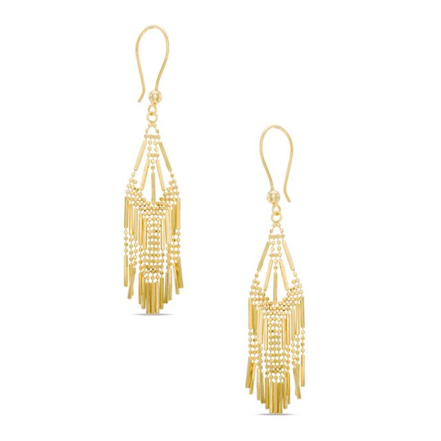 Beaded Mesh Dangle Earrings in 10K Gold|Peoples Jewellers