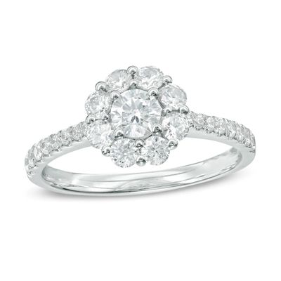 1.00 CT. T.W. Diamond Flower Engagement Ring in 14K White Gold|Peoples Jewellers