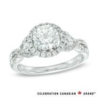 Celebration Canadian Ideal 1.50 CT. T.W. Certified Diamond Frame Twist Shank Engagement Ring in 14K White Gold (I/I1)|Peoples Jewellers