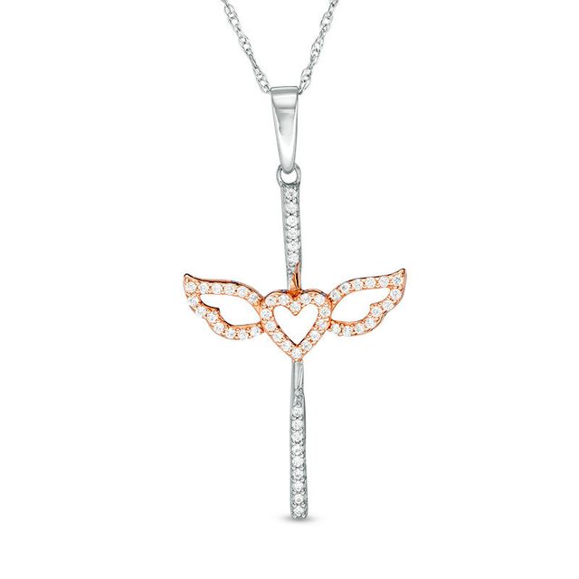 0.16 CT. T.W. Diamond Winged Heart Cross Pendant in 10K Two-Tone Gold|Peoples Jewellers