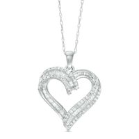 0.50 CT. T.W. Baguette and Round Diamond Heart Pendant in 10K White Gold|Peoples Jewellers