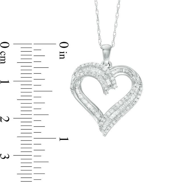 0.50 CT. T.W. Baguette and Round Diamond Heart Pendant in 10K White Gold|Peoples Jewellers