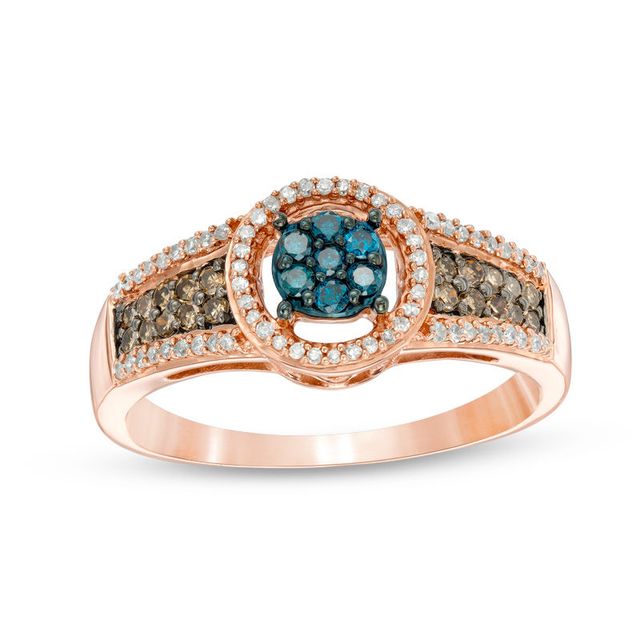 0.33 CT. T.W. Enhanced Blue, Champagne and White Composite Diamond Frame Ring in 10K Rose Gold|Peoples Jewellers