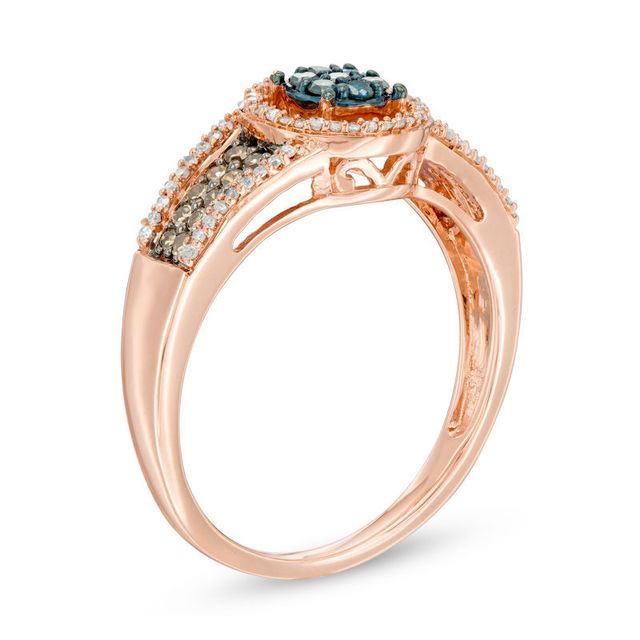 0.33 CT. T.W. Enhanced Blue, Champagne and White Composite Diamond Frame Ring in 10K Rose Gold|Peoples Jewellers