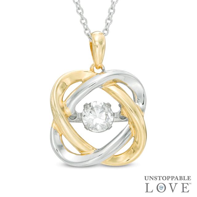 Unstoppable Love™ 4.5mm Lab-Created White Sapphire Orbit Pendant in Sterling Silver and 14K Gold Plate|Peoples Jewellers