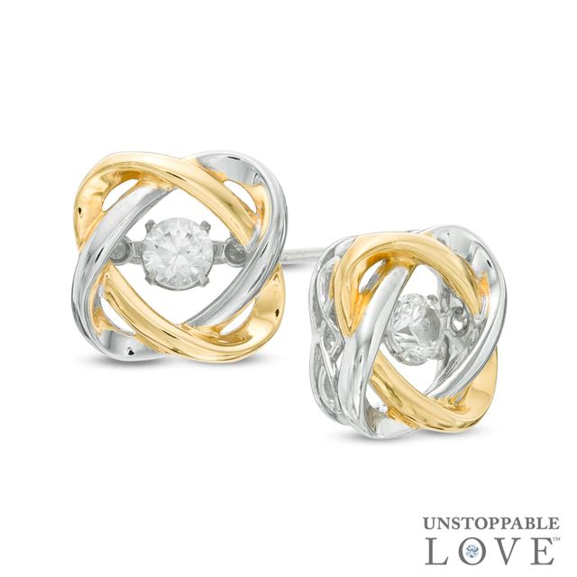 Unstoppable Love™ 3.5mm Lab-Created White Sapphire Orbit Stud Earrings in Sterling Silver and 14K Gold Plate|Peoples Jewellers