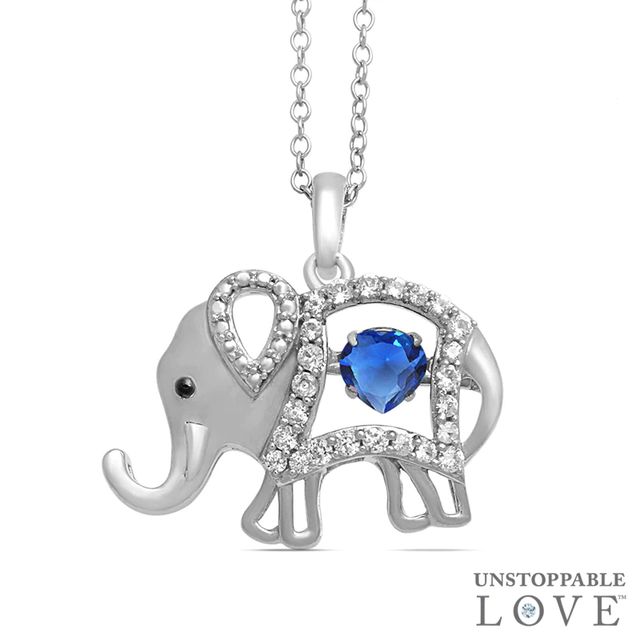 Unstoppable Love™ Heart-Shaped Lab-Created Blue Spinel and White Sapphire Elephant Pendant in Sterling Silver|Peoples Jewellers