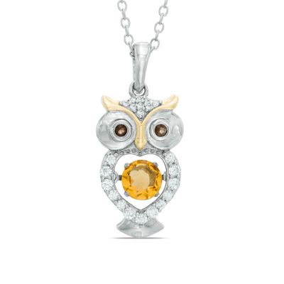 Unstoppable Love™ 5.0mm Citrine and Lab-Created White Sapphire Owl Pendant in Sterling Silver and 14K Gold Plate|Peoples Jewellers