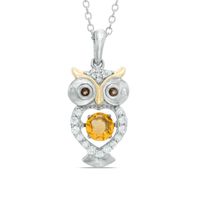 Unstoppable Love™ 5.0mm Citrine and Lab-Created White Sapphire Owl Pendant in Sterling Silver and 14K Gold Plate|Peoples Jewellers