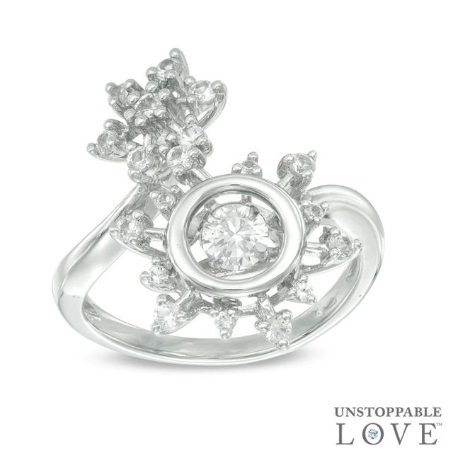 Unstoppable Love™ 4.0mm Lab-Created White Sapphire Snowflake Bypass Ring in Sterling Silver|Peoples Jewellers