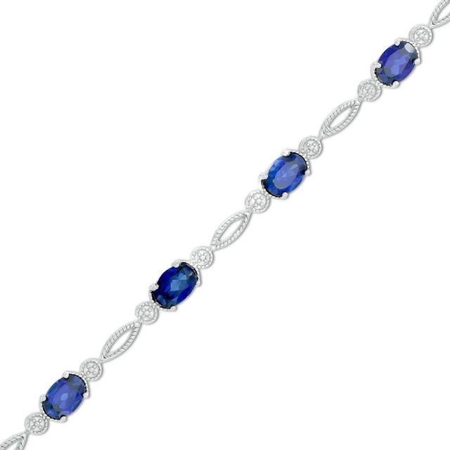Oval Lab-Created Blue Sapphire Rope Bracelet in Sterling Silver - 7.5"|Peoples Jewellers