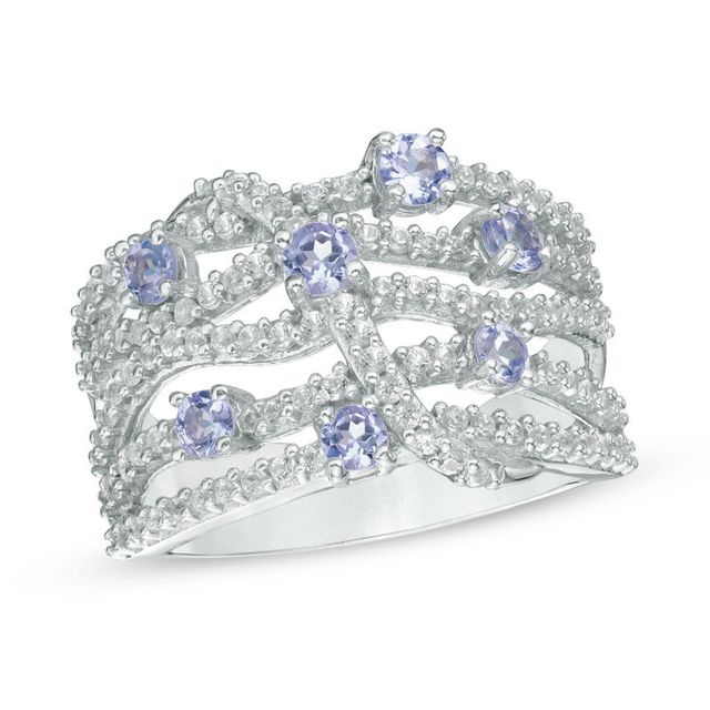 Tanzanite and Lab-Created White Sapphire Wavy Orbit Ring in Sterling Silver|Peoples Jewellers