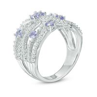 Tanzanite and Lab-Created White Sapphire Wavy Orbit Ring in Sterling Silver|Peoples Jewellers