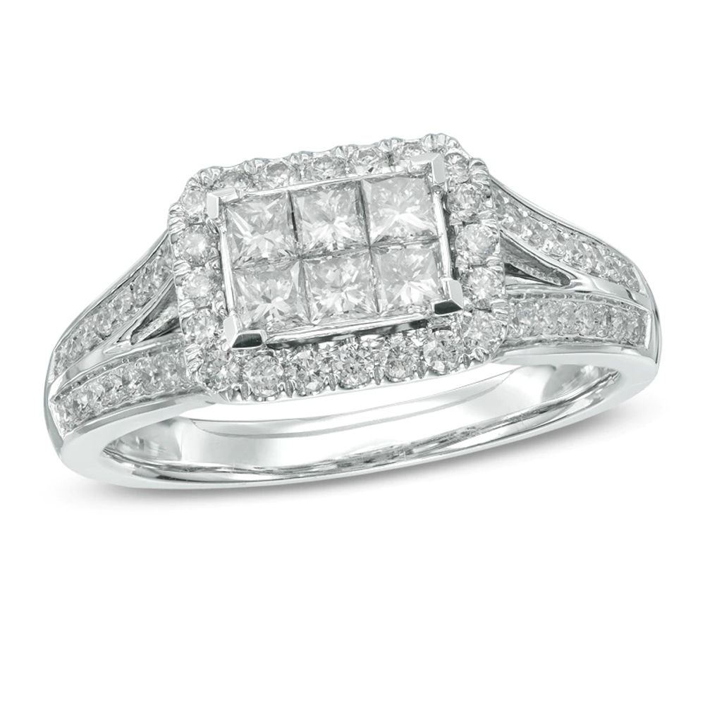 1.00 CT. T.W. Princess-Cut Composite Diamond Frame Split Shank Engagement Ring in 10K White Gold|Peoples Jewellers