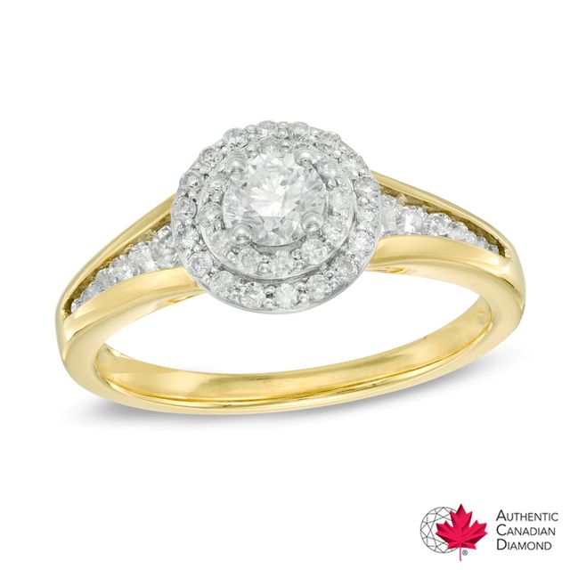 0.76 CT. T.W. Certified Canadian Diamond Double Frame Engagement Ring in 14K Gold (I/I2)|Peoples Jewellers