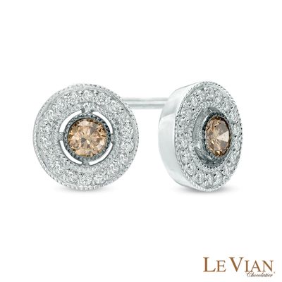 Le Vian Chocolate Diamonds® 0.43 CT. T.W. Diamond Frame Vintage-Style Stud Earrings in 14K Vanilla Gold®|Peoples Jewellers
