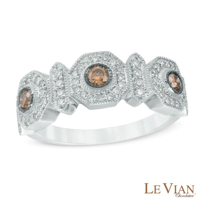 Le Vian Chocolate Diamonds® 0.46 CT. T.W. Diamond Frame Three Stone Vintage-Style Ring in 14K Vanilla Gold®|Peoples Jewellers