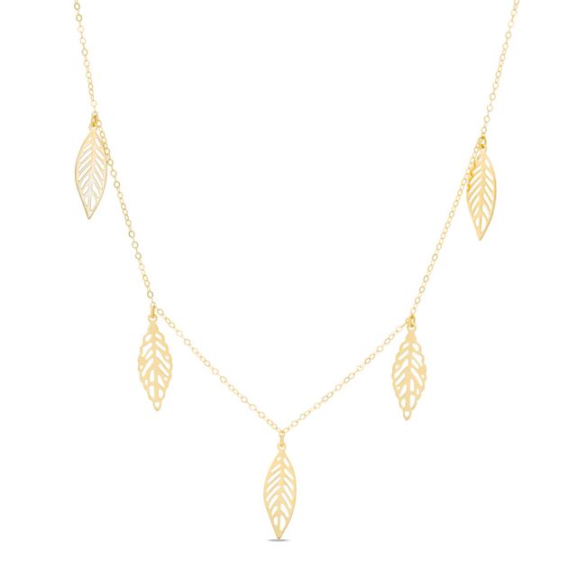 Fancy Dangling Leaf Station Necklace in 10K Gold|Peoples Jewellers