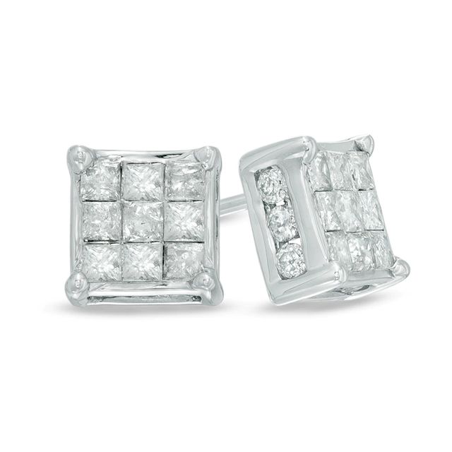 1.00 CT. T.W. Princess-Cut Composite Diamond Stud Earrings in 10K White Gold|Peoples Jewellers