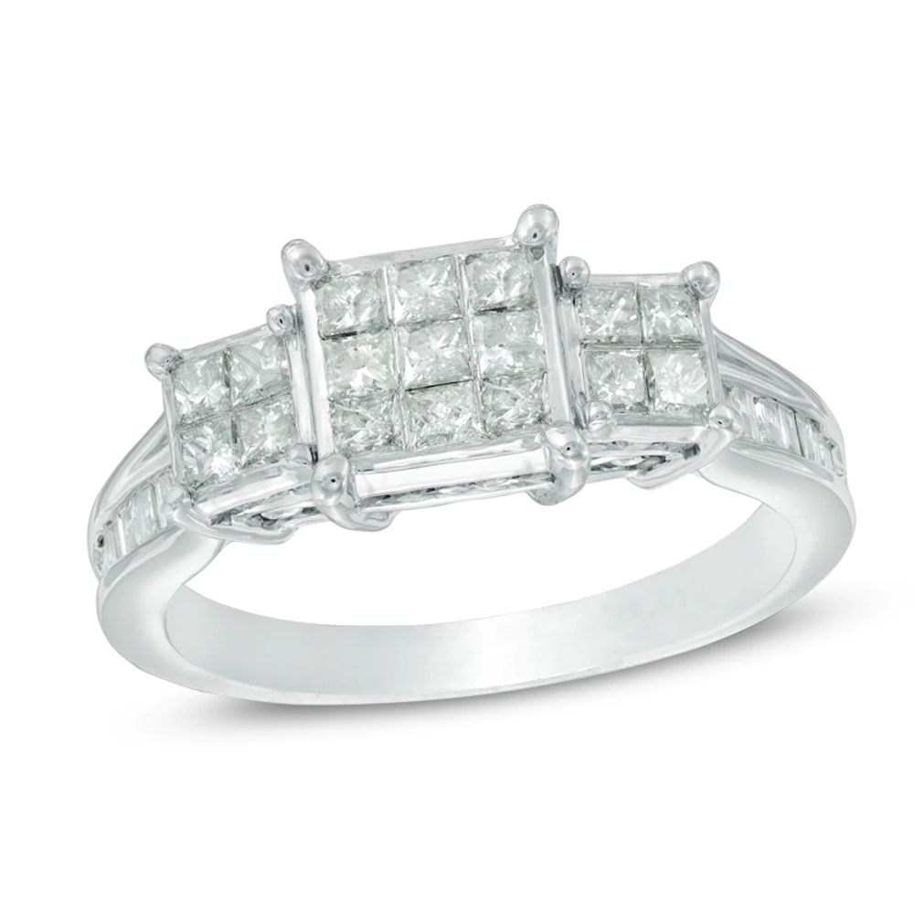 1.00 CT. T.W. Princess-Cut Composite Diamond Three Stone Engagement Ring in 10K White Gold|Peoples Jewellers