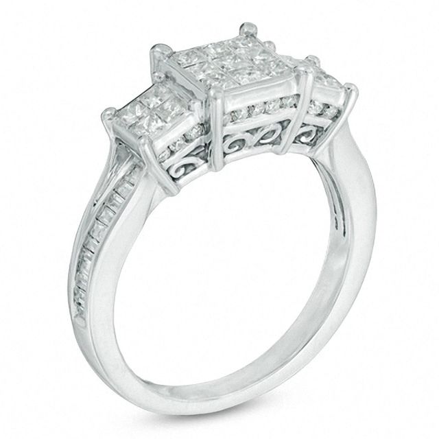 1.00 CT. T.W. Princess-Cut Composite Diamond Three Stone Engagement Ring in 10K White Gold