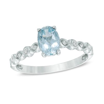 Your Stone Your Story™ Oval Aquamarine and Diamond Accent Ring in 14K White Gold|Peoples Jewellers