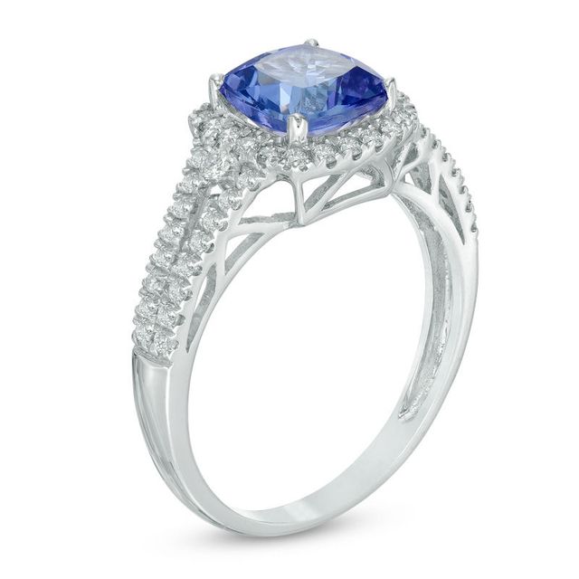 Your Stone Your Story™ 7.0mm Cushion-Cut Tanzanite and 0.43 CT. T.W. Diamond Frame Ring in 14K White Gold|Peoples Jewellers