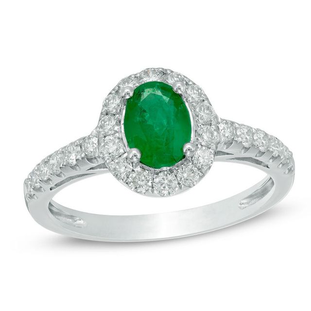 Your Stone Your Story™ Oval Emerald and 0.55 CT. T.W. Diamond Frame Ring in 14K White Gold|Peoples Jewellers
