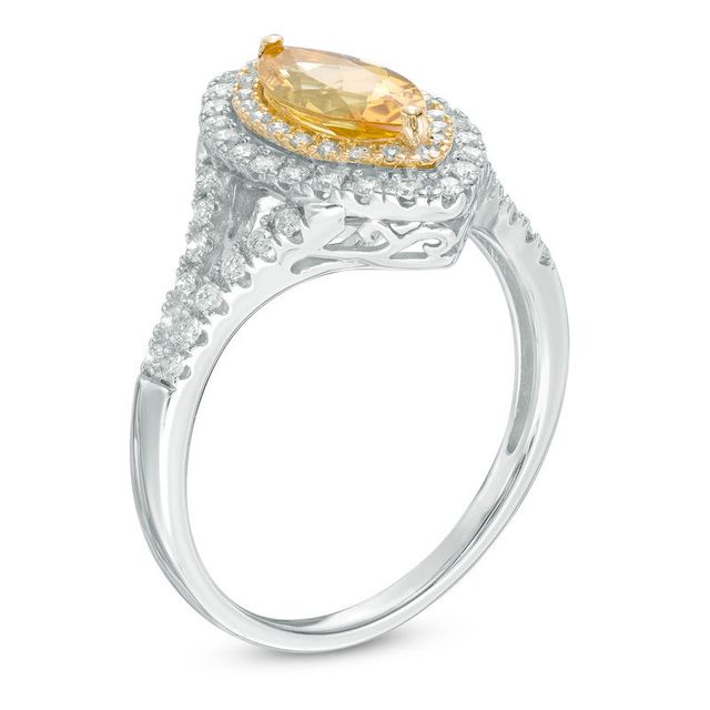 Your Stone Your Story™ Marquise Yellow Beryl and 0.33 CT. T.W. Diamond Double Frame Ring in 14K Two-Tone Gold|Peoples Jewellers