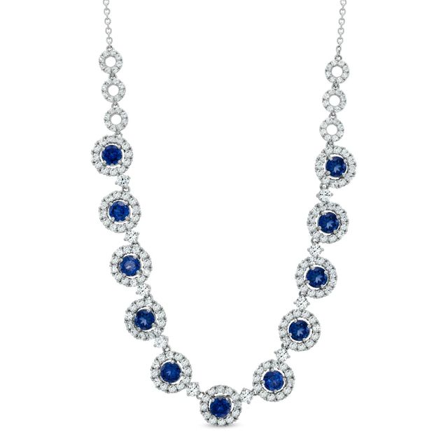 5.0mm Lab-Created Blue and White Sapphire Frame Necklace in Sterling Silver - 16"|Peoples Jewellers