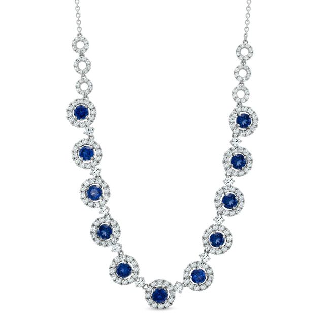 5.0mm Lab-Created Blue and White Sapphire Frame Necklace in Sterling Silver - 16"