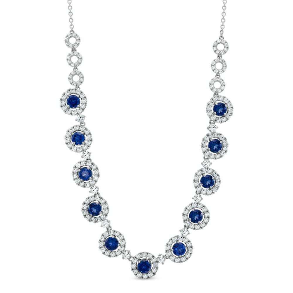 5.0mm Lab-Created Blue and White Sapphire Frame Necklace in Sterling Silver - 16"|Peoples Jewellers