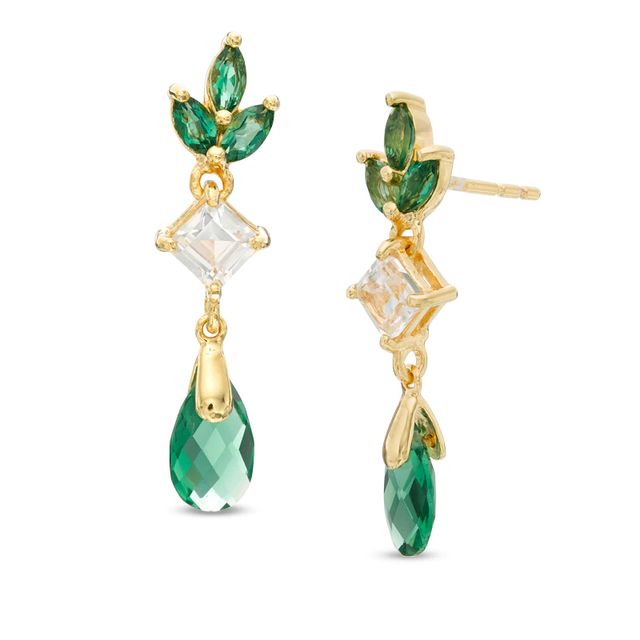 Lab-Created Green Quartz and White Sapphire Flower Drop Earrings in Sterling Silver with 18K Gold Plate|Peoples Jewellers